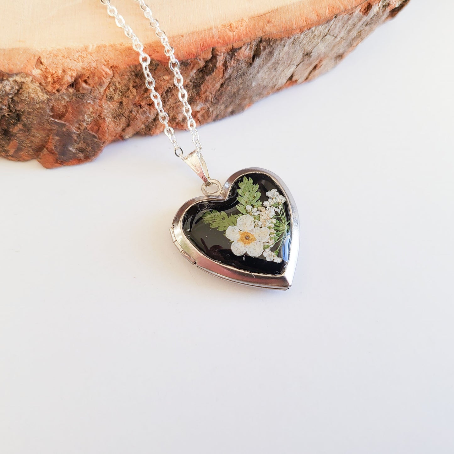 Flower heart locket necklace with photo, personalized gift for her, Christmas gift, floral locket