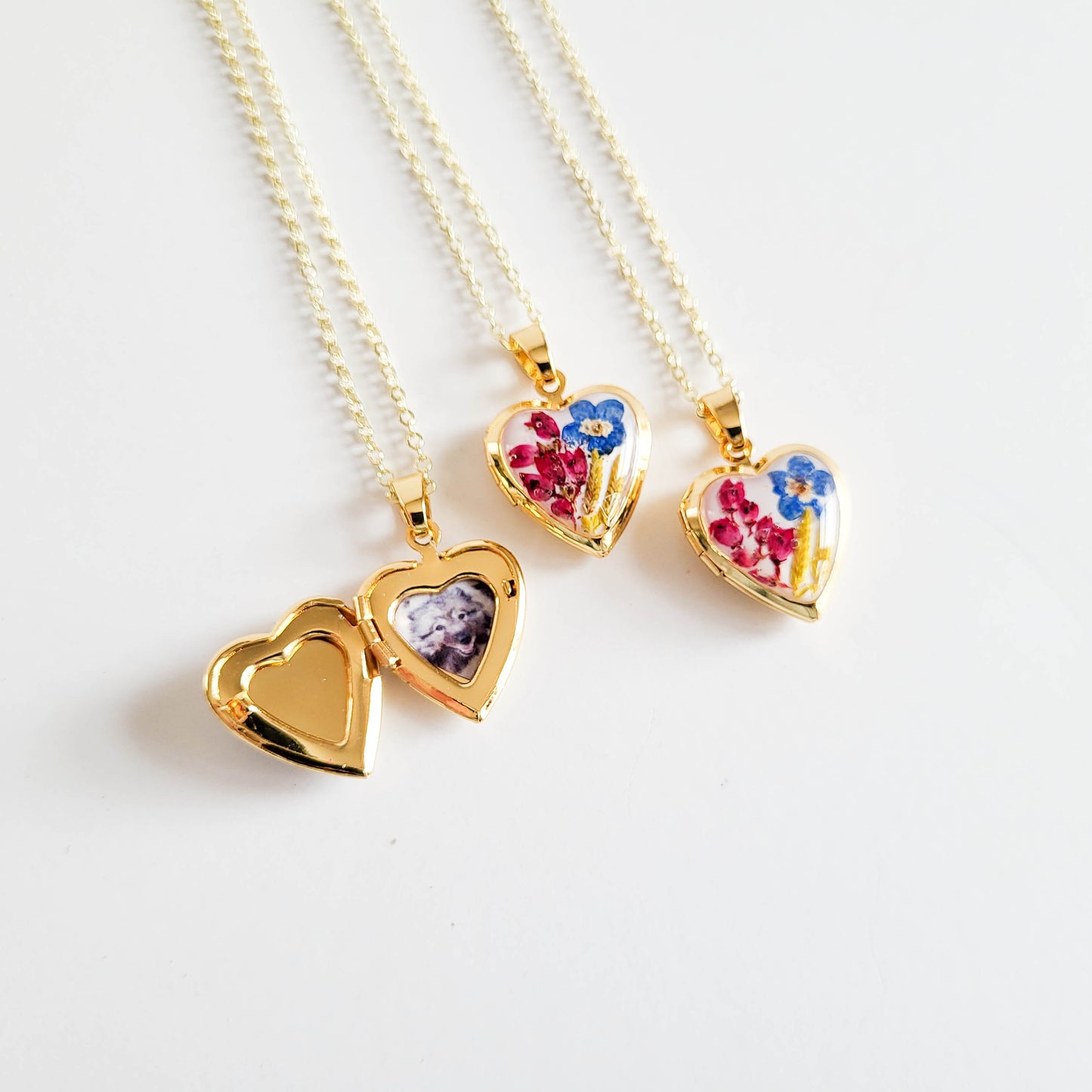 Mini heart locket necklace, forget me not necklace, custom charm necklace, personalized photo locket, gift for her, for mom, for wife