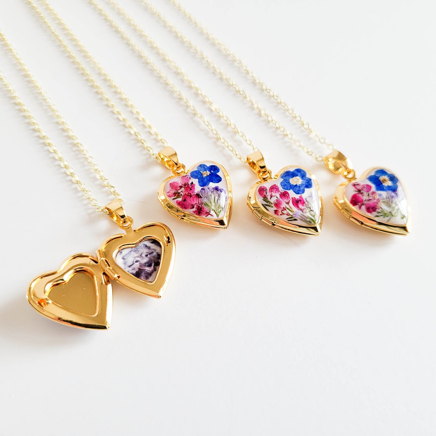 Mini heart locket necklace, forget me not necklace, custom charm necklace, personalized photo locket, gift for her, for mom, for wife
