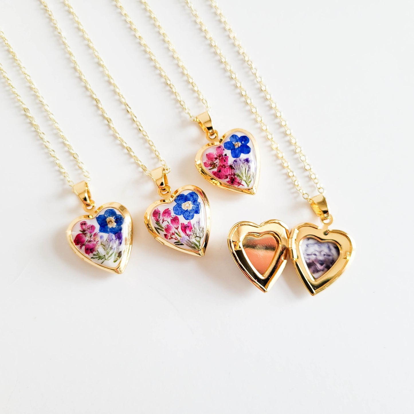 Mini heart locket necklace, forget me not necklace, custom charm necklace, personalized photo locket, gift for her, for mom, for wife