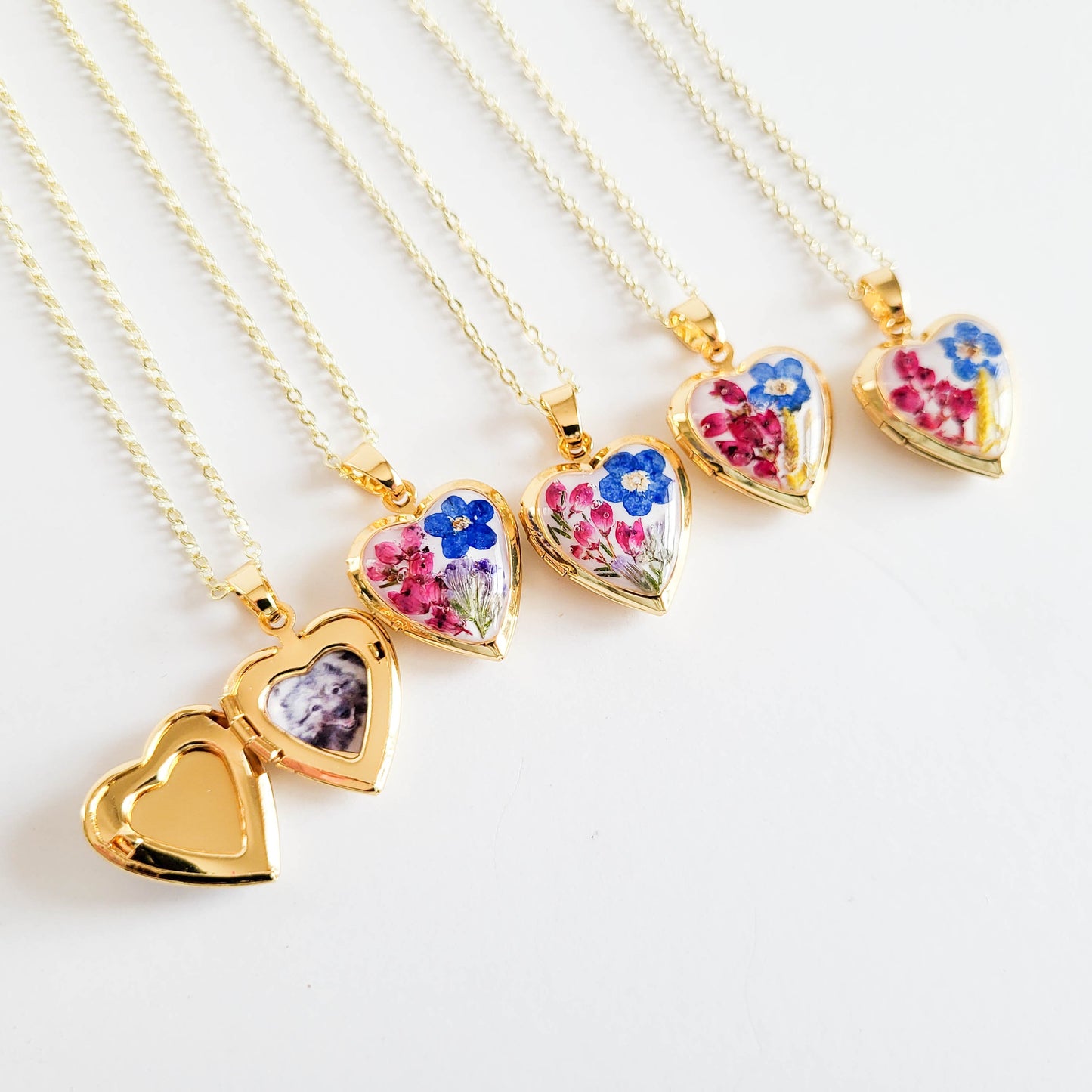 Mini heart locket necklace, forget me not necklace, custom charm necklace, personalized photo locket, gift for her, for mom, for wife