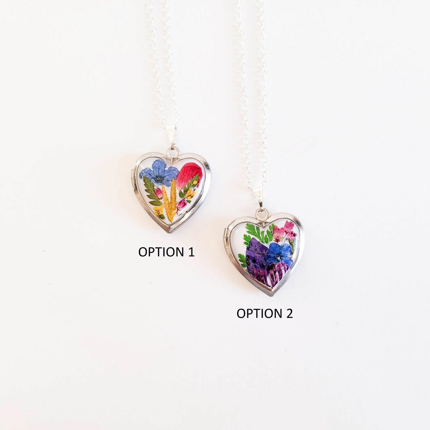 Heart locket necklace with real flowers, photo locket necklace, forget me not, gift for Mother, wife, friend, Valentine's day gift for her