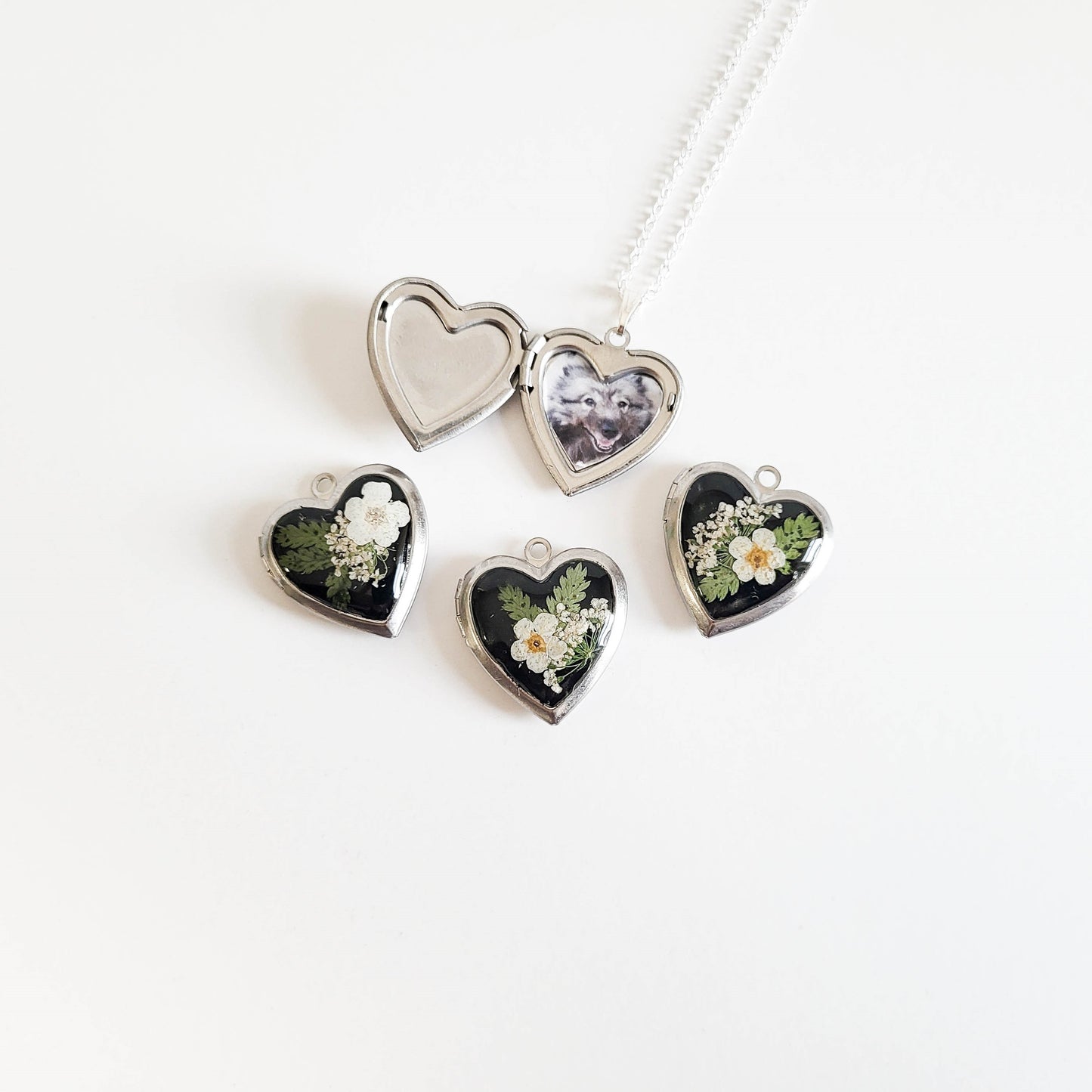 Flower heart locket necklace with photo, personalized gift for her, Christmas gift, floral locket