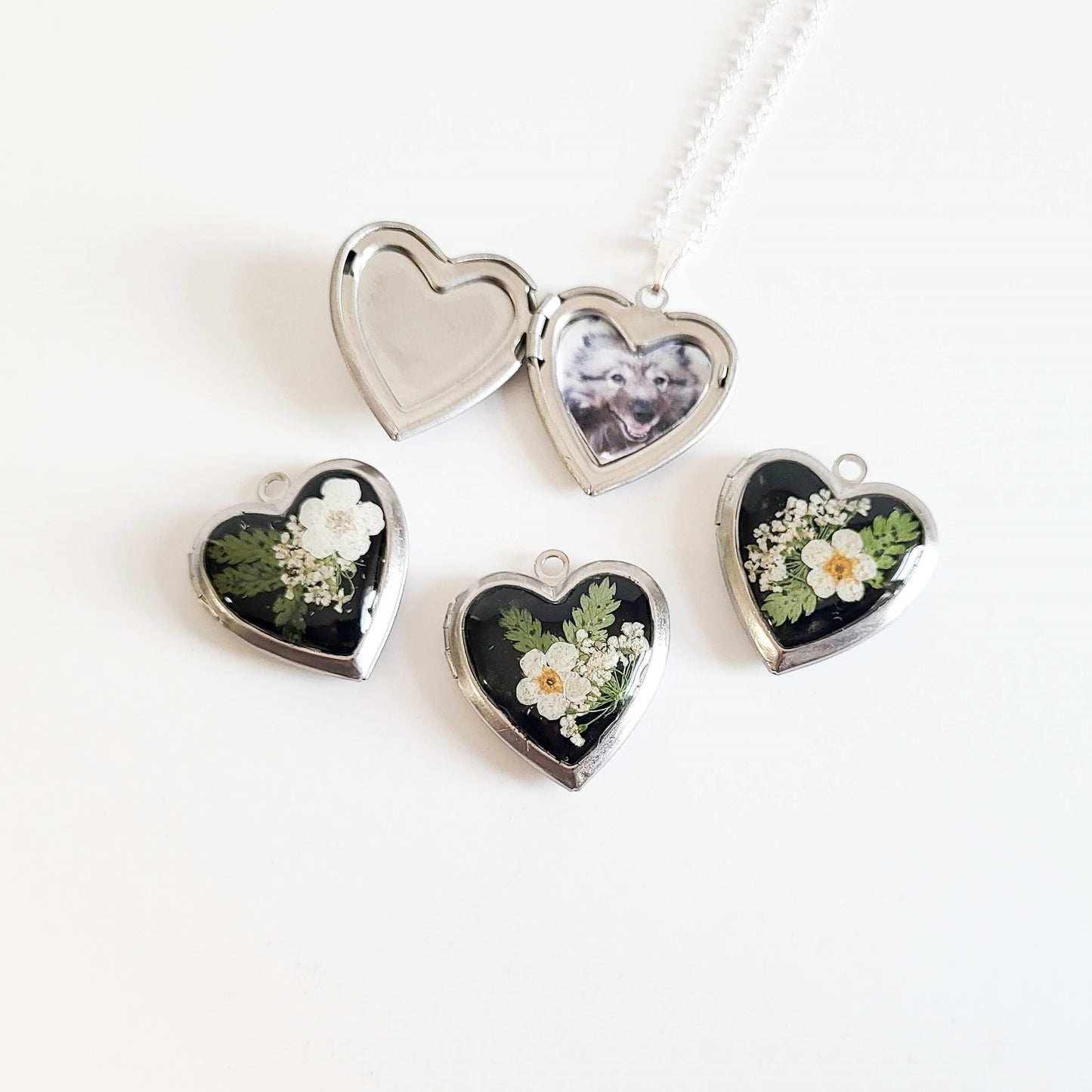 Flower heart locket necklace with photo, personalized gift for her, Christmas gift, floral locket