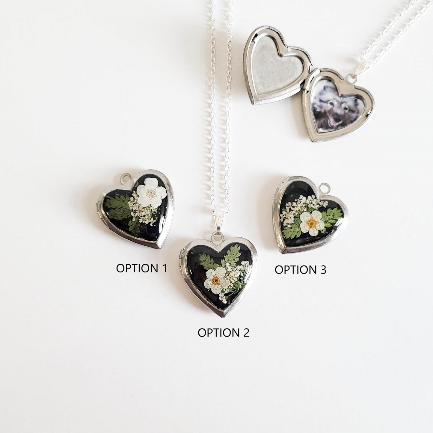 Flower heart locket necklace with photo, personalized gift for her, Christmas gift, floral locket