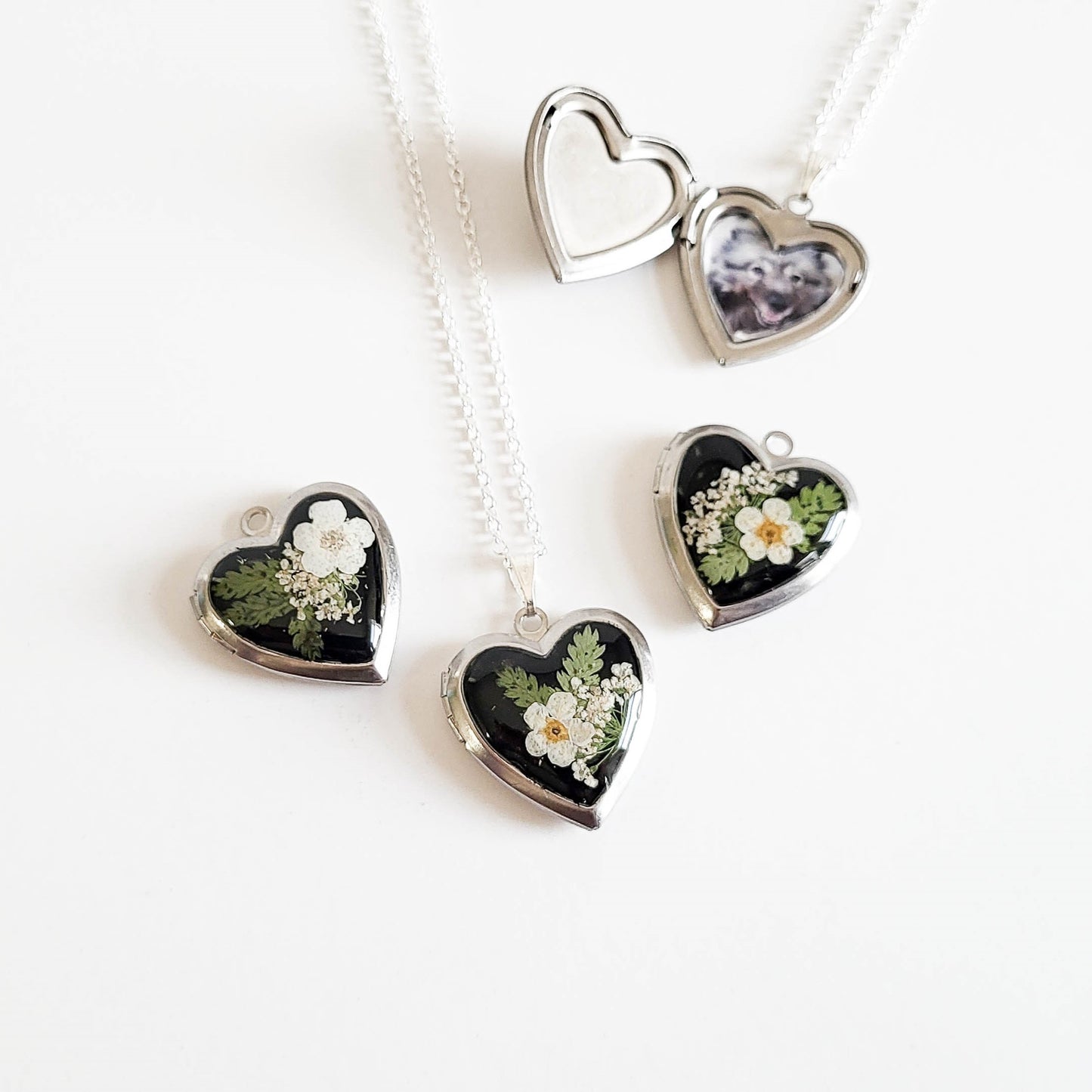 Flower heart locket necklace with photo, personalized gift for her, Christmas gift, floral locket