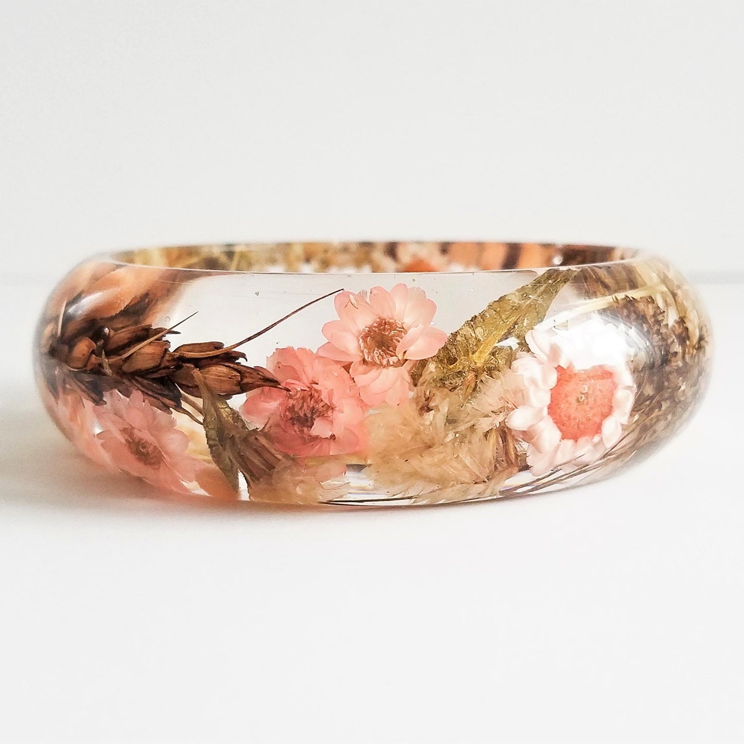 Gift for her Christmas, real flower bracelet, resin bangle, real wheat bracelet, handmade jewelry gift, best Christmas gift