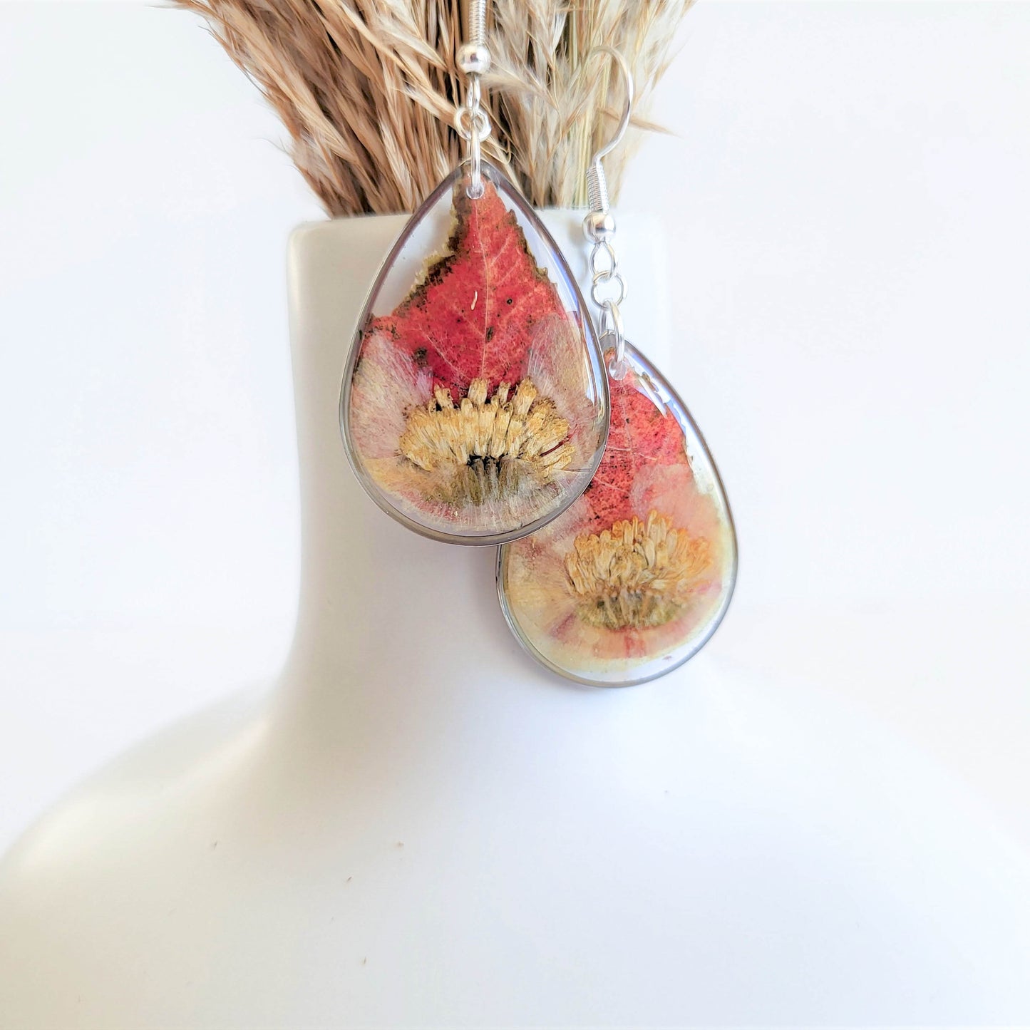 Fall earrings, autumn leaf jewelry, real flower earrings, resin jewelry, fall gifts, nature jewelry, botanical jewelry