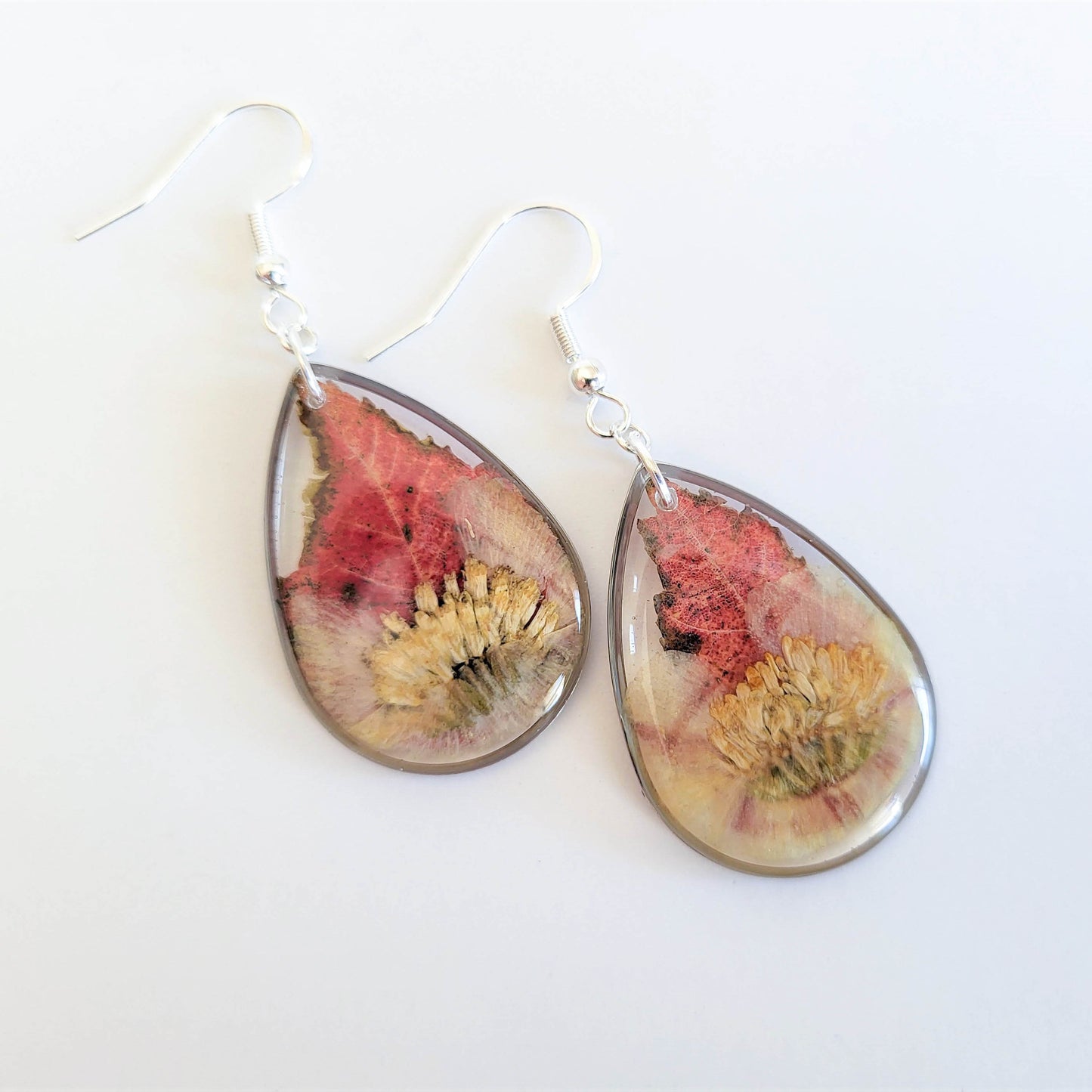 Fall earrings, autumn leaf jewelry, real flower earrings, resin jewelry, fall gifts, nature jewelry, botanical jewelry