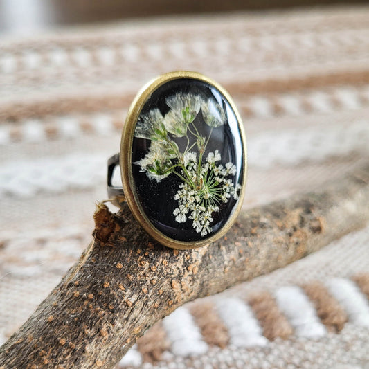 Real flower resin ring, cottagecore ring, pressed flower jewelry, retro resin ring, nature jewelry, handmade gifts