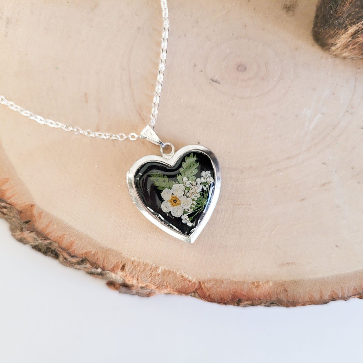 Flower heart locket necklace with photo, personalized gift for her, Christmas gift, floral locket