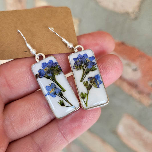 Real forget me not earrings, real flower jewelry, resin earrings, something blue, gift for friend, best friend gift, gift idea friend