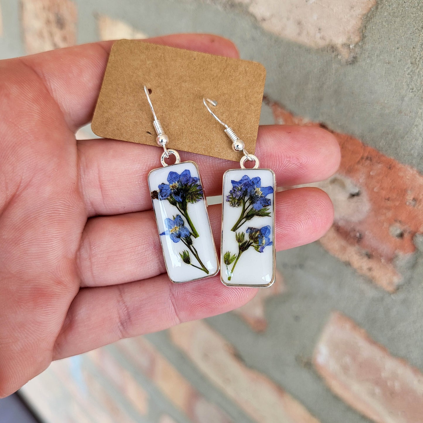 Real forget me not earrings, real flower jewelry, resin earrings, something blue, gift for friend, best friend gift, gift idea friend