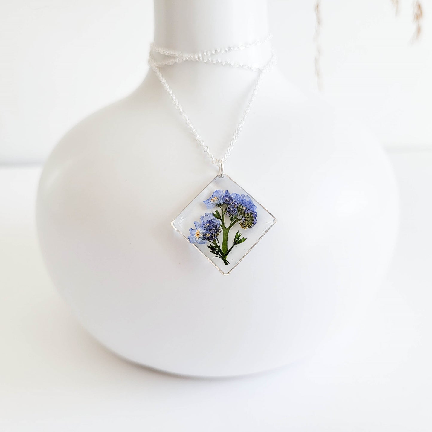 Forget me not resin flower necklace, something blue, botanical necklace, real flower necklace, plant necklace, dried flower jewelry, gift