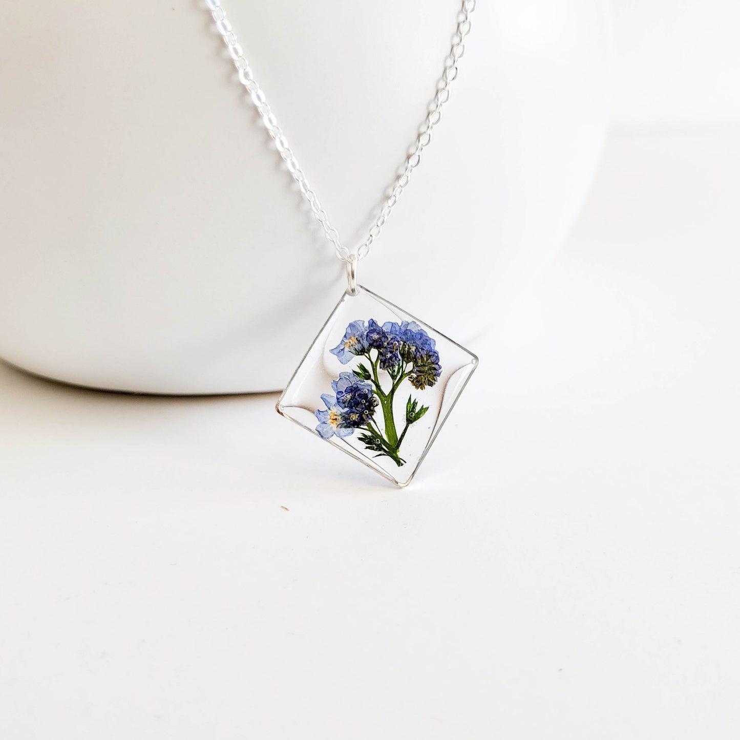 Forget me not resin flower necklace, something blue, botanical necklace, real flower necklace, plant necklace, dried flower jewelry, gift