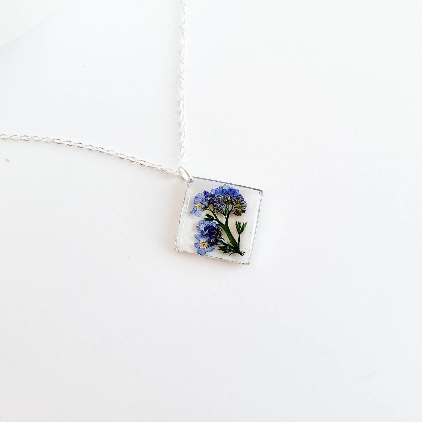 Forget me not resin flower necklace, something blue, botanical necklace, real flower necklace, plant necklace, dried flower jewelry, gift