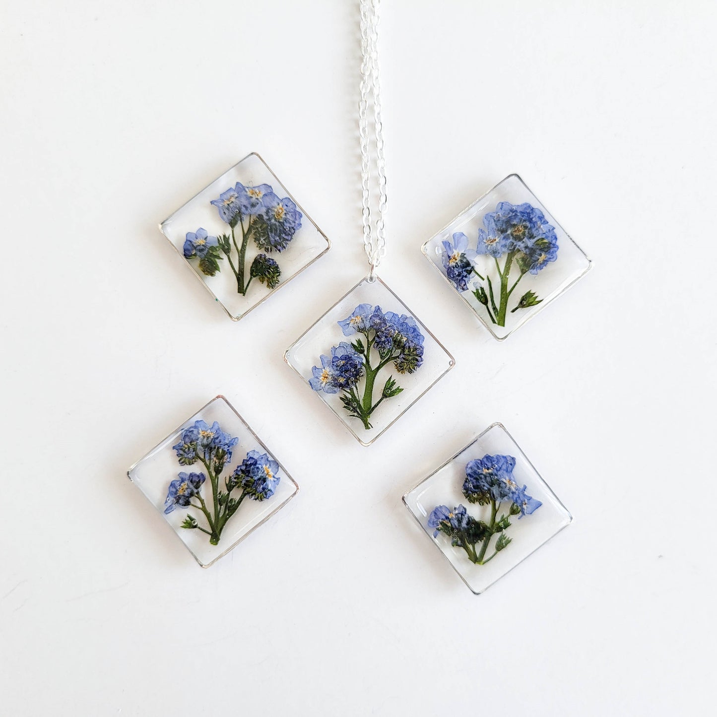 Forget me not resin flower necklace, something blue, botanical necklace, real flower necklace, plant necklace, dried flower jewelry, gift