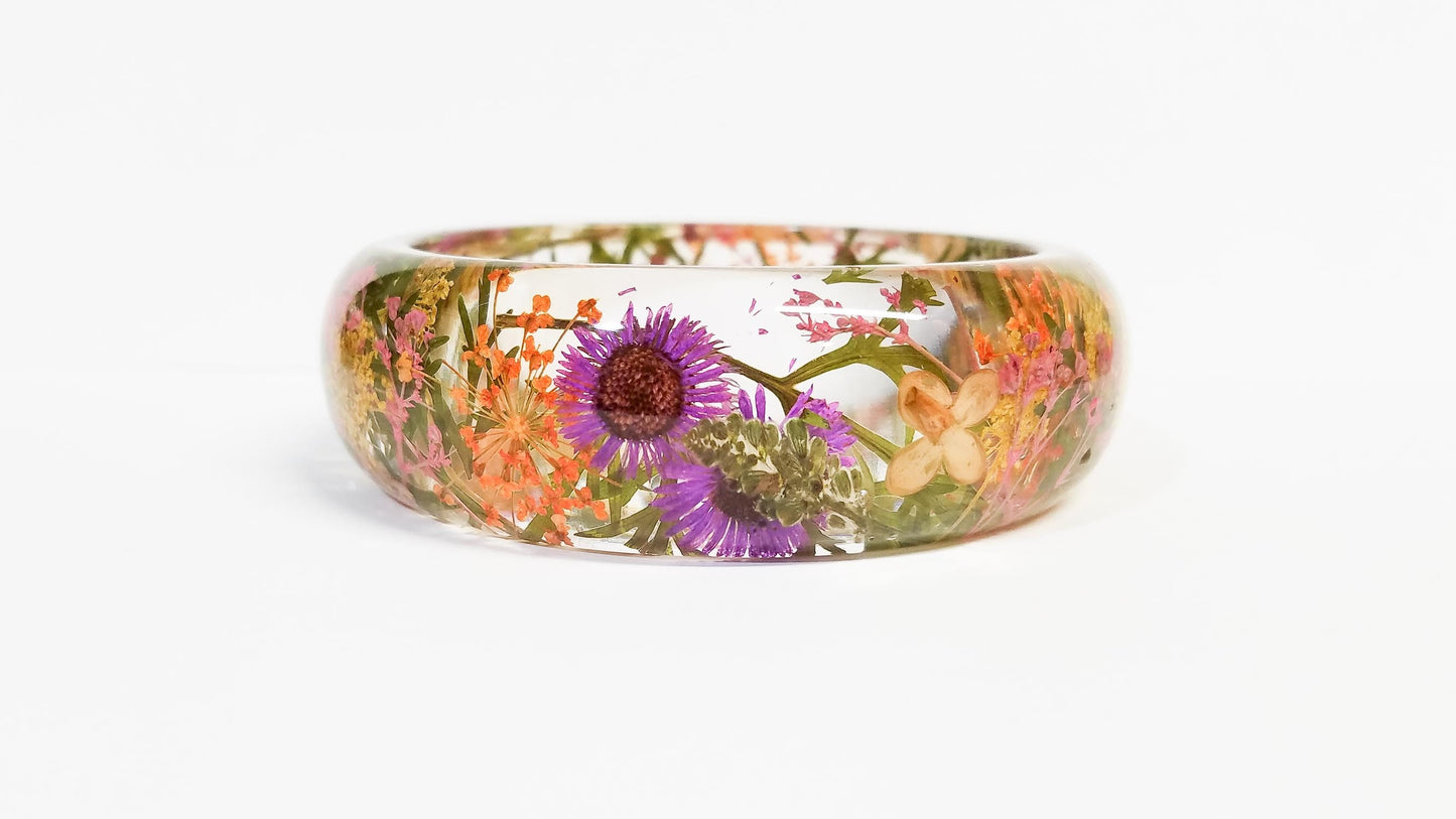 Unique gift for mom, mother's day gift, pressed flower bangle, real flower bracelet, nature jewelry, pressed flower jewelry, nature inspired