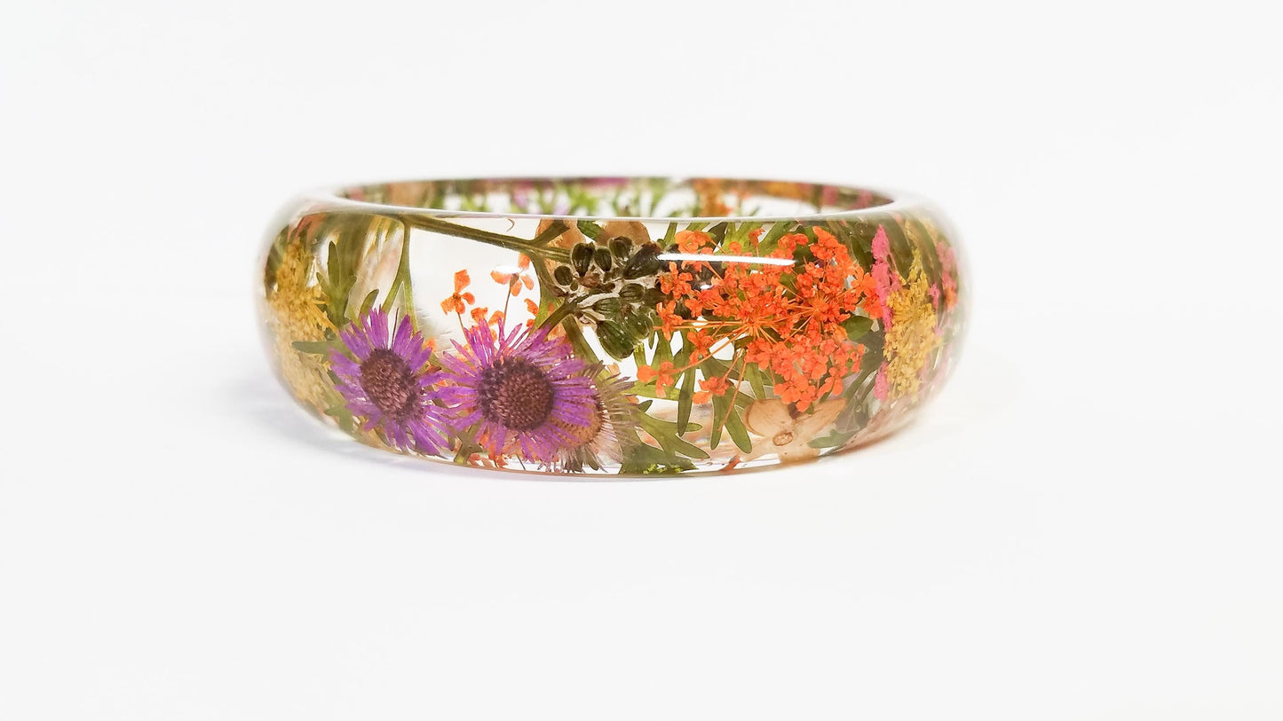 Unique gift for mom, mother's day gift, pressed flower bangle, real flower bracelet, nature jewelry, pressed flower jewelry, nature inspired