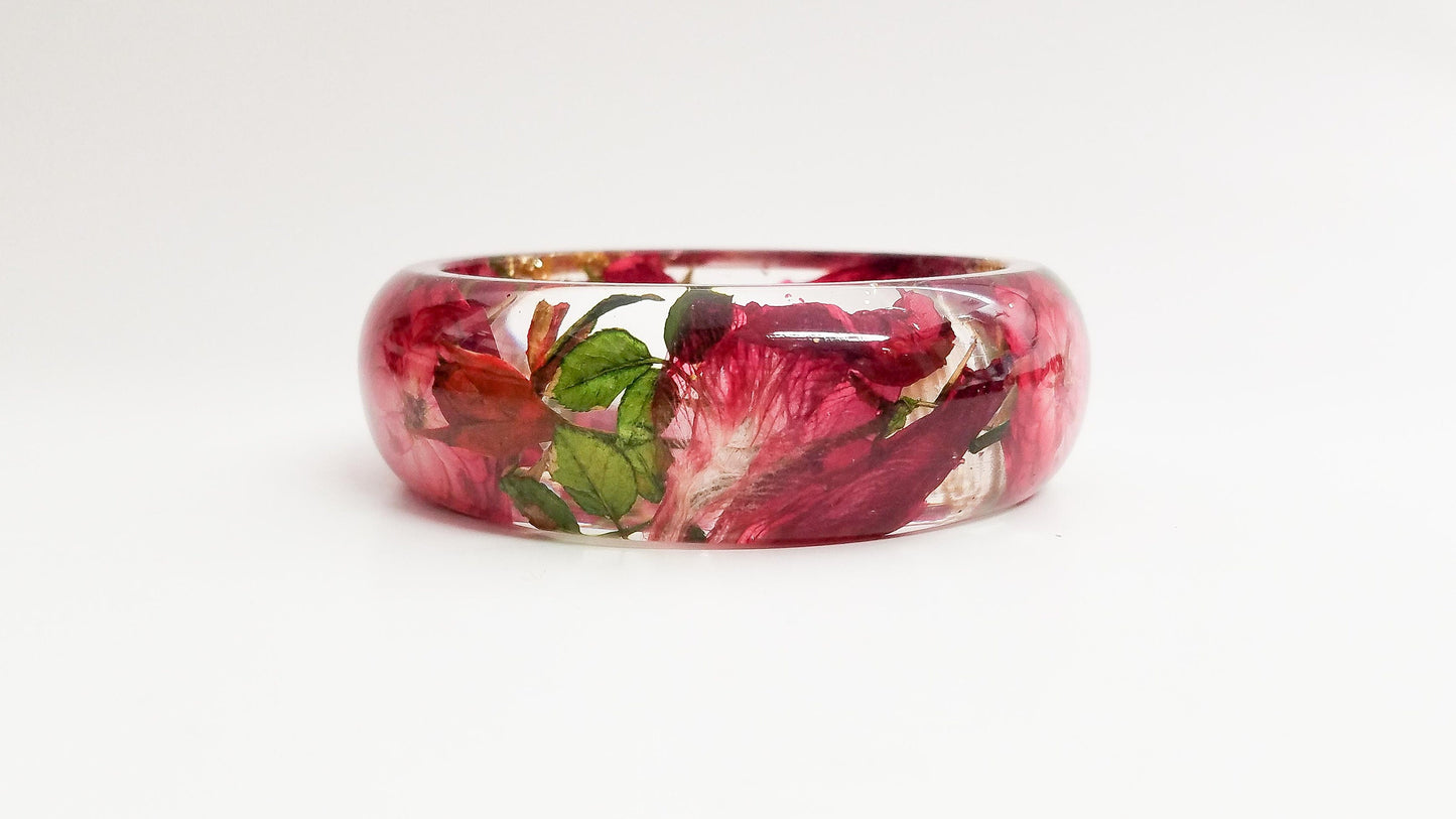 Rose jewelry, real flower bangle, real flower bracelet, resin bracelet, botanical gifts, real flower jewelry, handmade jewelry gifts