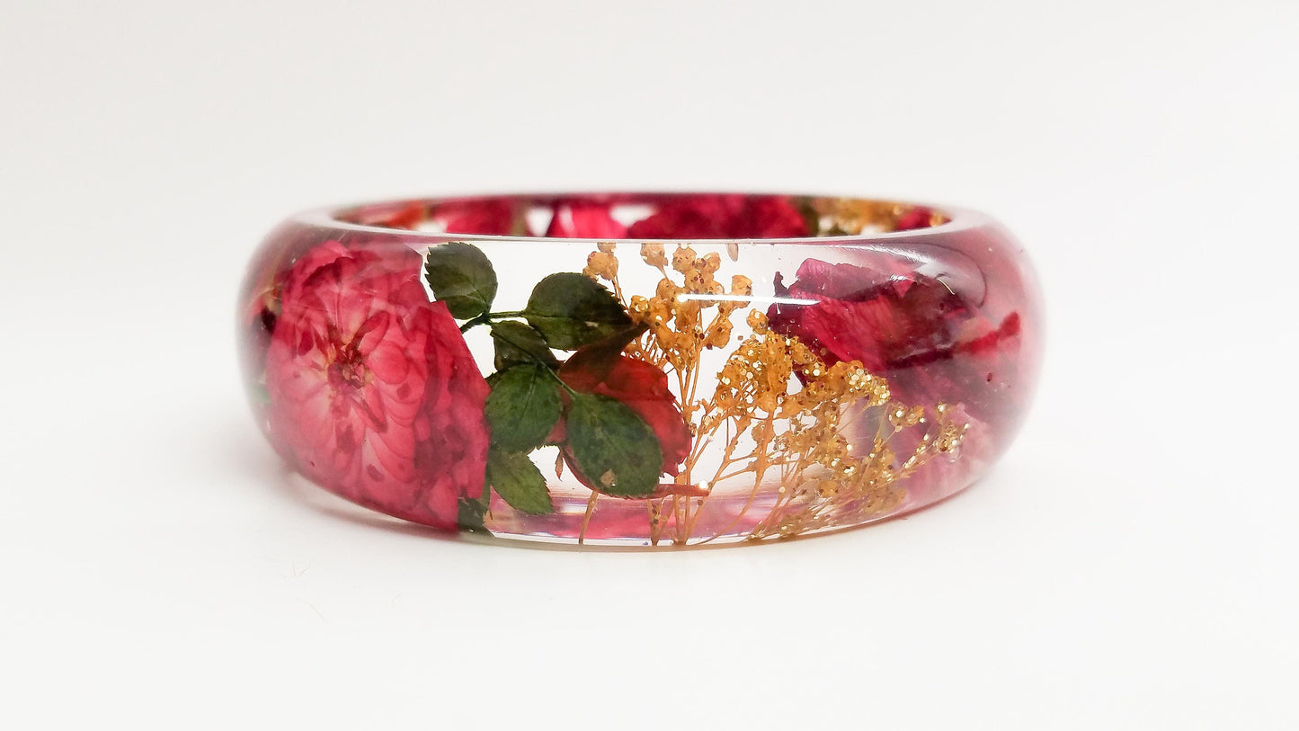 Rose jewelry, real flower bangle, real flower bracelet, resin bracelet, botanical gifts, real flower jewelry, handmade jewelry gifts