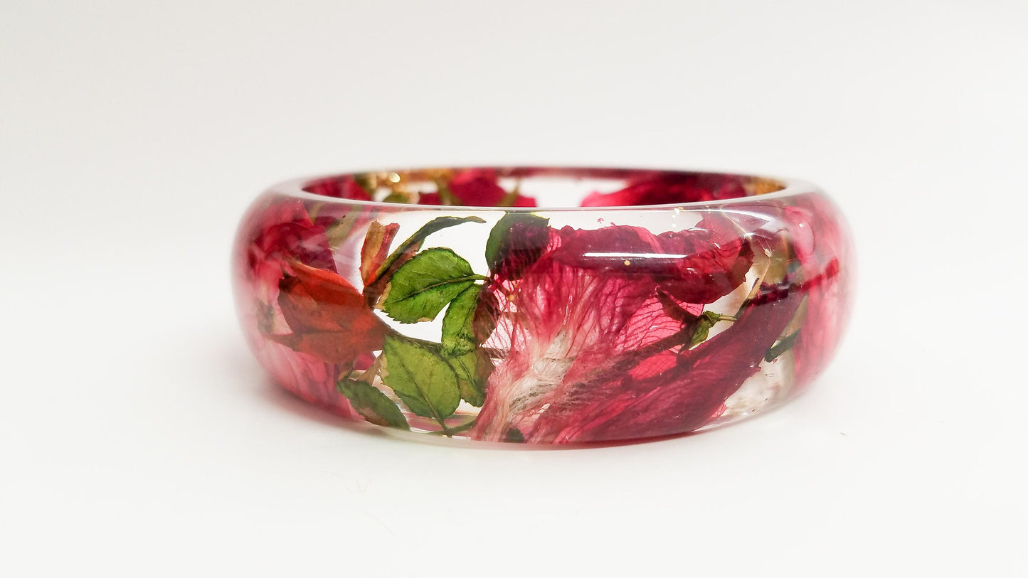 Rose jewelry, real flower bangle, real flower bracelet, resin bracelet, botanical gifts, real flower jewelry, handmade jewelry gifts