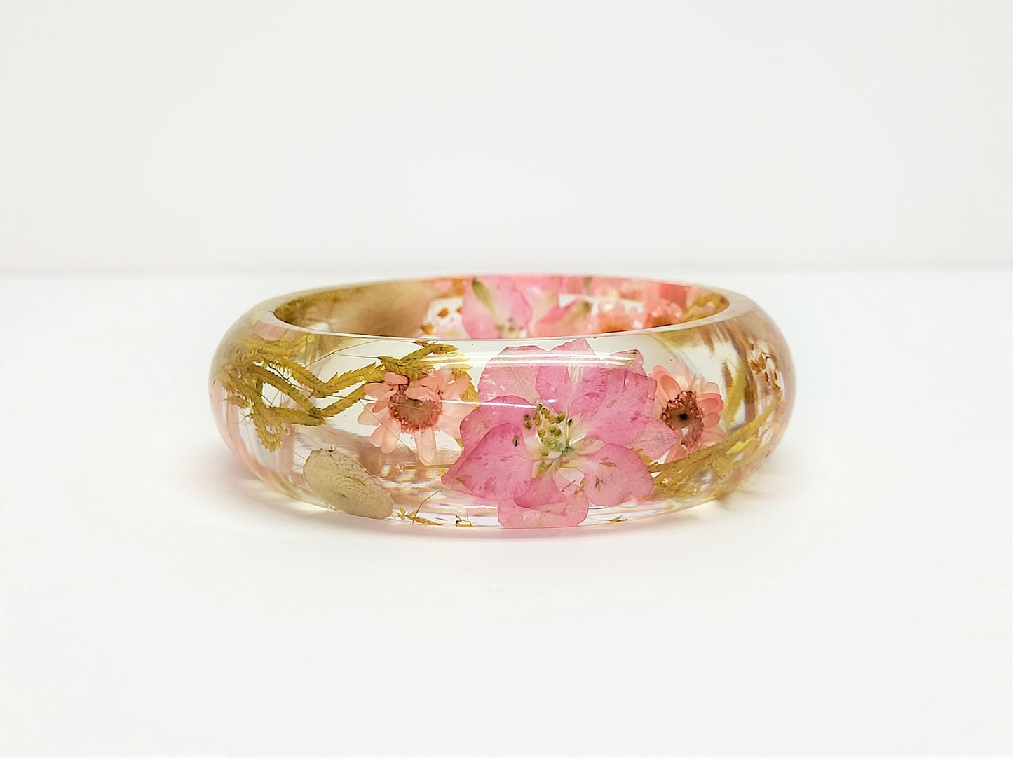 Pressed flower bracelet for her Christmas gift, resin bangle nature lover gift, handmade jewelry gift for women