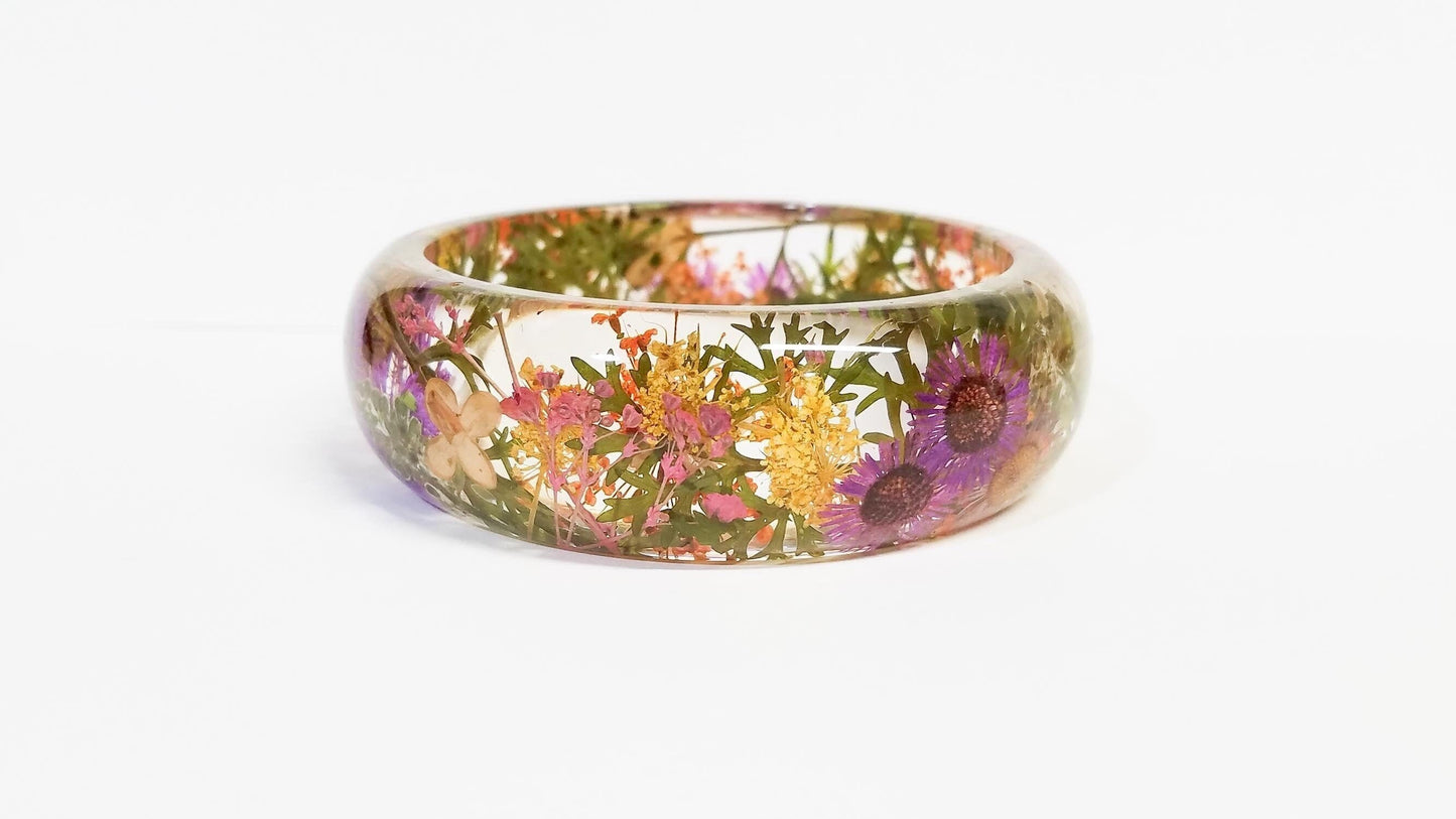 Unique gift for mom, mother's day gift, pressed flower bangle, real flower bracelet, nature jewelry, pressed flower jewelry, nature inspired