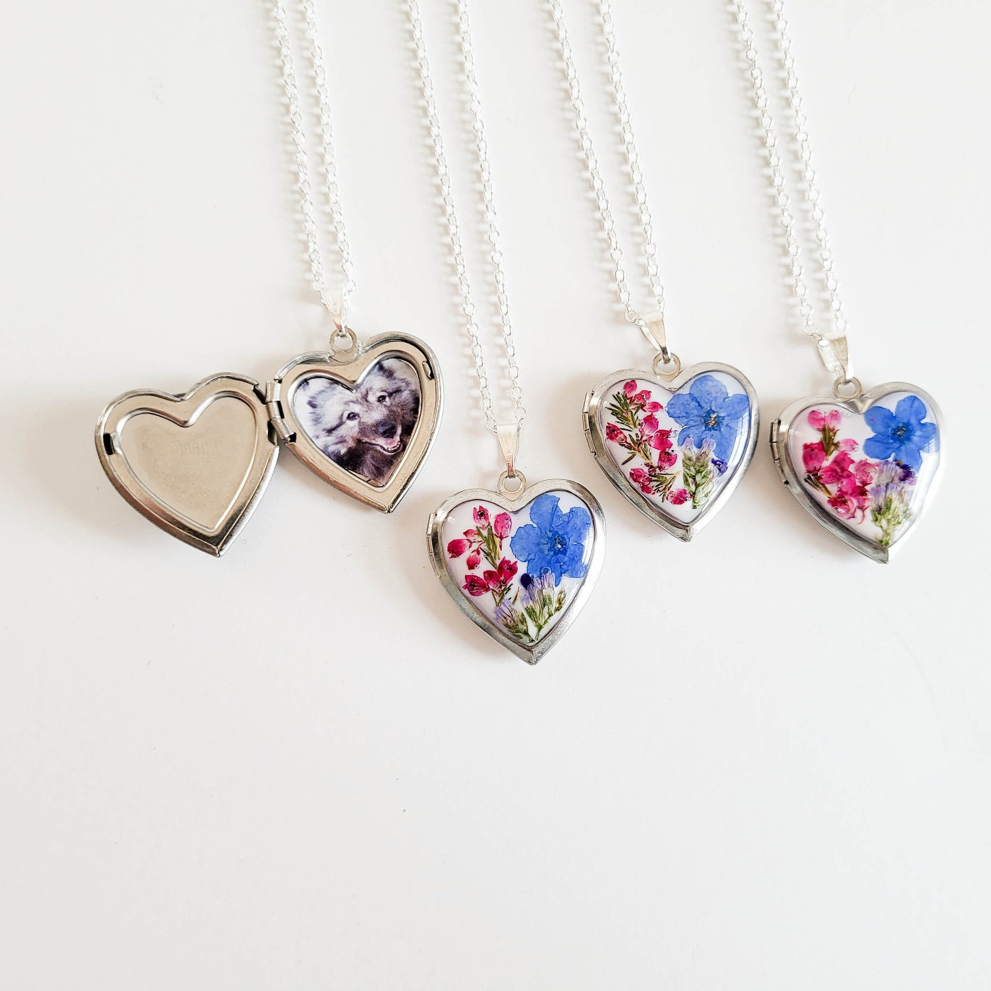 Forget me not Heart locket necklace, custom charm necklace