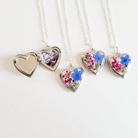 Forget me not Heart locket necklace, custom charm necklace, personalized locket necklace, gifts for women, handmade gift, gift for mom